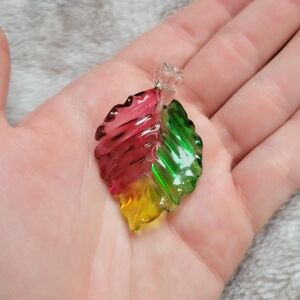 Vintage Canadian Glass Handmade Multicolored Leaf Pendant